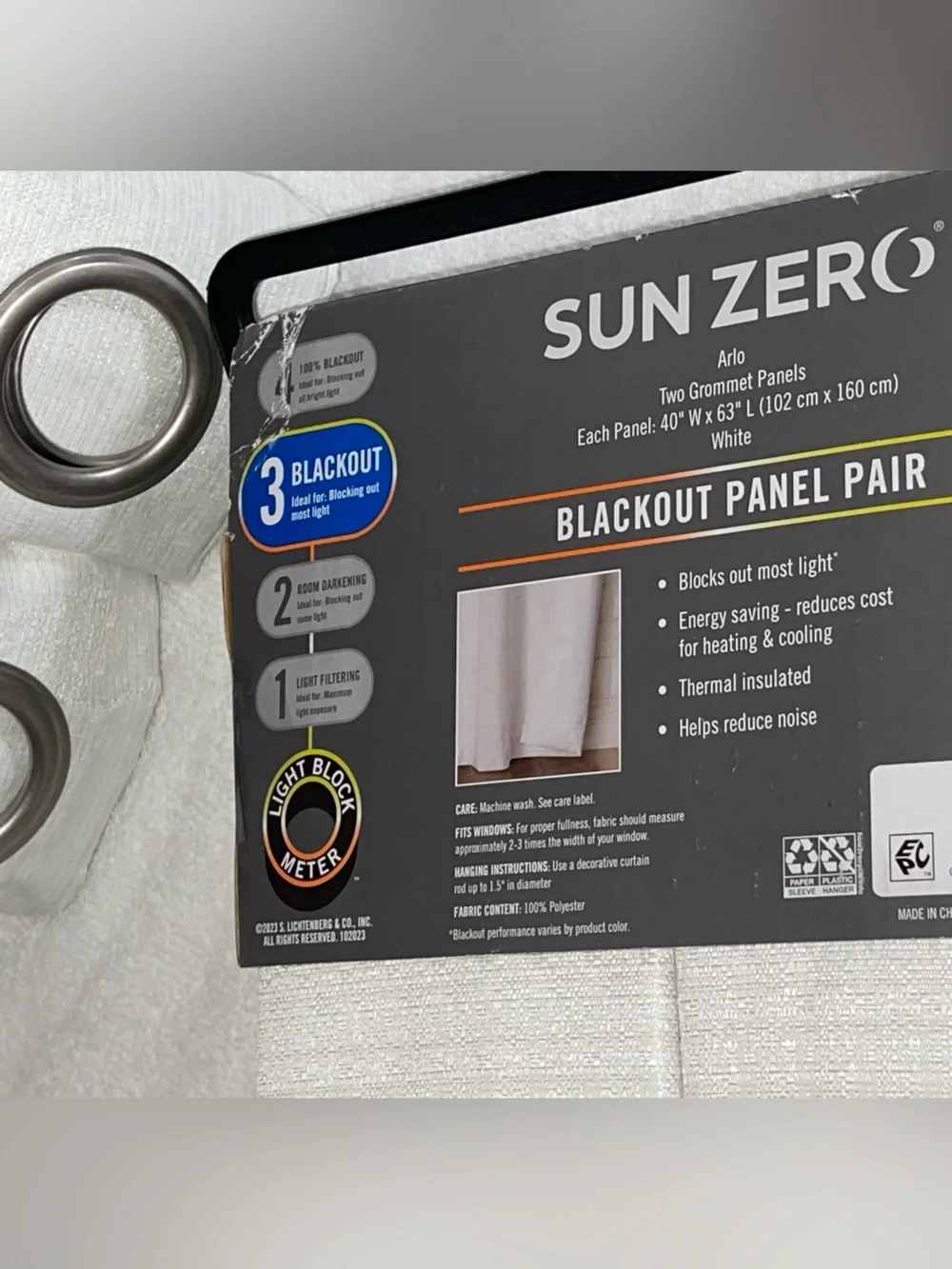Sun Zero Blackout Grommet Curtain Set - 4 Panels for the $ of 2!  ARLO WHITE.